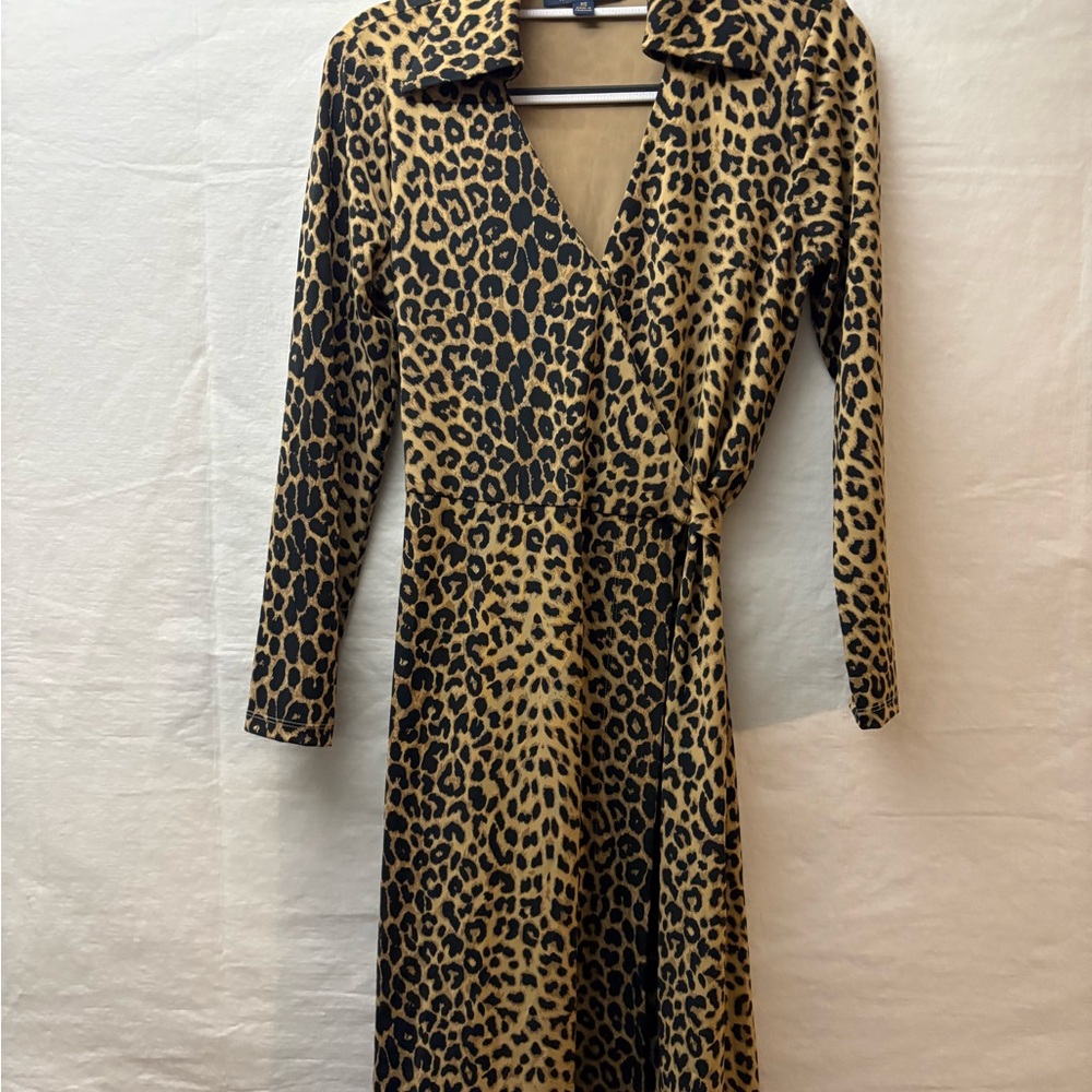 Brooks Brothers Leopard-Print Wrap Dress in Tan and Black